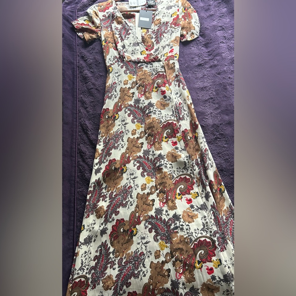 FALL Wedding Guest Dress. One Way LF Pattern Formal Maxi Dress with Slit NWT